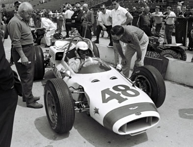 Pedro Rodriguez in the Cooper T54 in the pitlane at the Indy 500 in 1963. Part of the Dave Friedman collection. Licenced by The Henry Ford under Creative Commons licence Attribution-NonCommercial-NoDerivs 2.0 Generic. Original image has been cropped. Pedro Rodriguez in the Cooper T54 in the pitlane at the Indy 500 in 1963. Part of the Dave Friedman collection. Licenced by The Henry Ford under Creative Commons licence Attribution-NonCommercial-NoDerivs 2.0 Generic. Original image has been cropped.